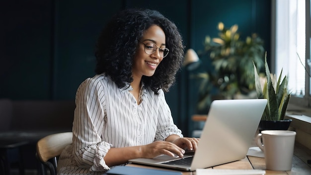 Femme travaillant avec un ordinateur portable