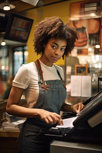 Femme travaillant avec un scanner dans un magasin