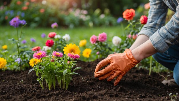 Photo une femme travaille dans le jardin avec un tuyau de jardin