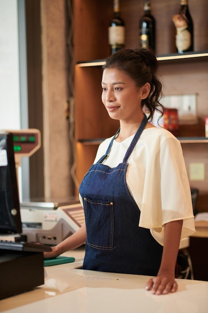 femme, travailler, caissier, bureau