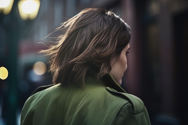 une femme en trench-coat marchant dans la rue