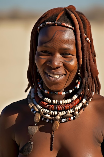 Photo une femme de la tribu avec les colliers de la tribu.