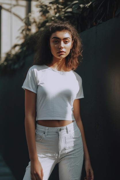 Une femme en tshirt blanc