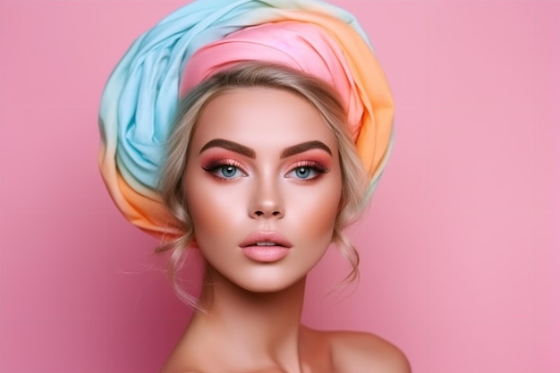 Une femme avec un turban coloré sur la tête
