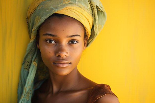 une femme avec un turban sur la tête