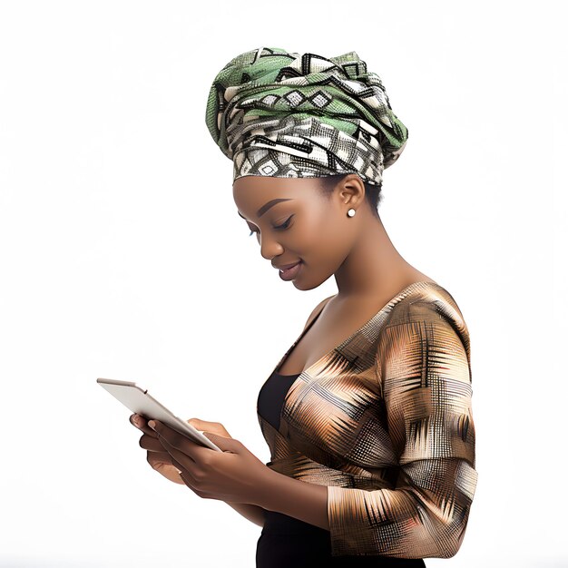 femme en turban utilisant un téléphone portable tout en étant debout IA générative