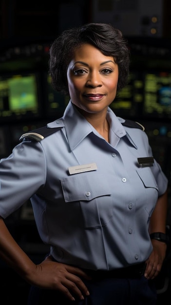 Photo une femme en uniforme avec une étiquette de nom dessus