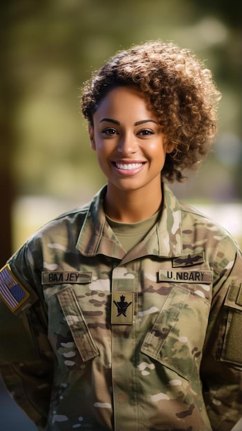 Photo une femme en uniforme militaire souriant pour une photo