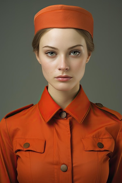 une femme en uniforme orange