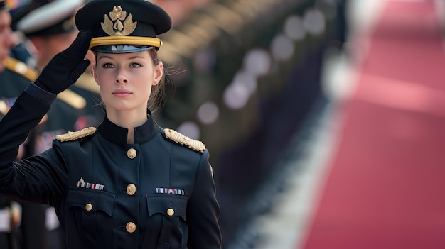 Photo une femme en uniforme de police salue lors d'une cérémonie