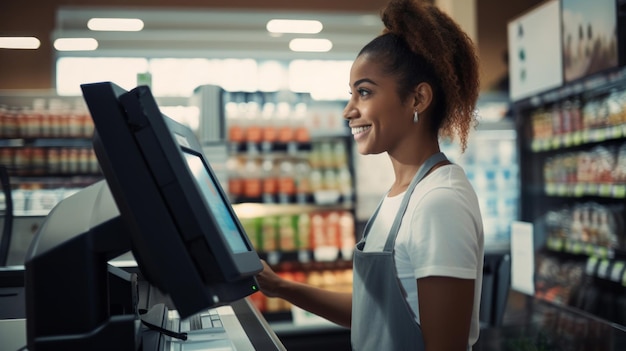 Photo une femme utilisant une machine qui dit qu'elle utilise une machine