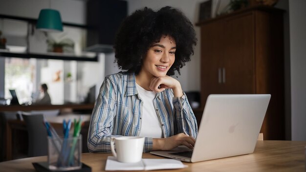 Photo femme utilisant un netbook à la maison