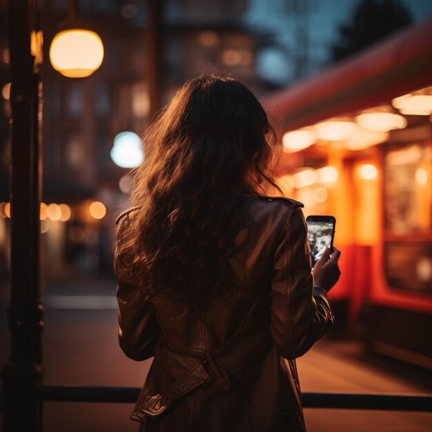 Photo une femme utilisant son téléphone portable dans la rue