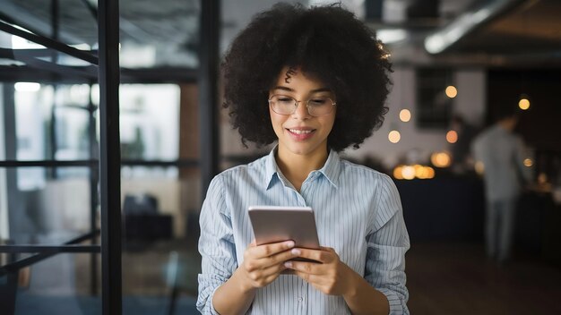 Femme utilisant une tablette numérique ou un smartphone