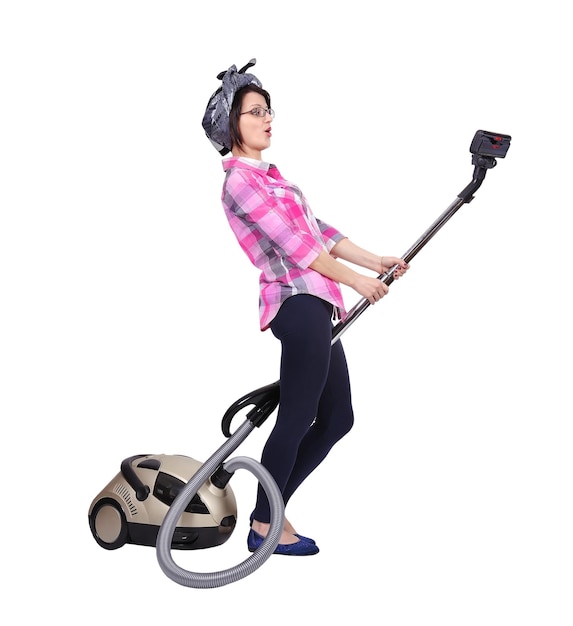 Femme, utilisation, aspirateur