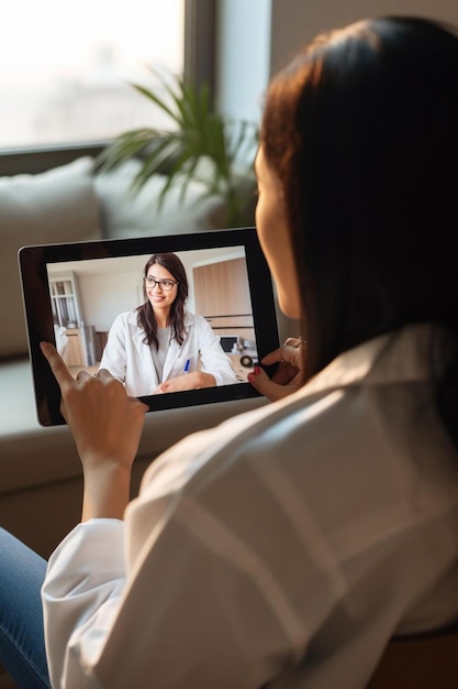 Photo une femme utilise une tablette avec une vidéo dessus