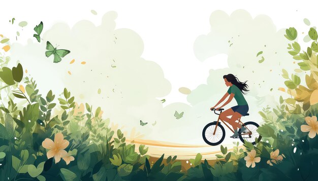 Femme à vélo en été, concept de journée de la Terre sûre de la nature