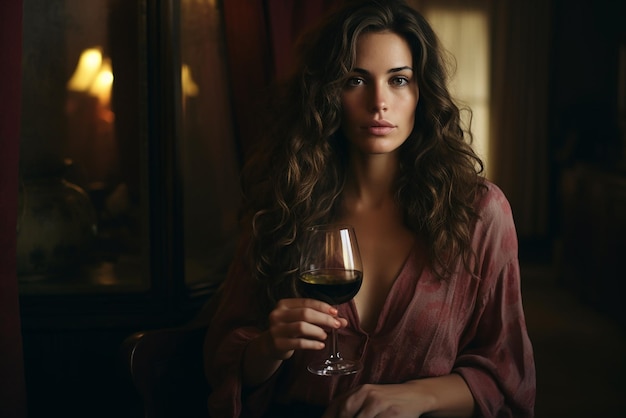 Une femme avec un verre de vin à la main