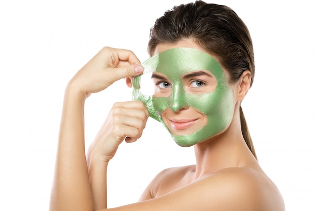 Femme, vert, peel-off, masque, elle, figure