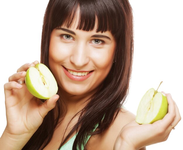 Femme, vert, pommes