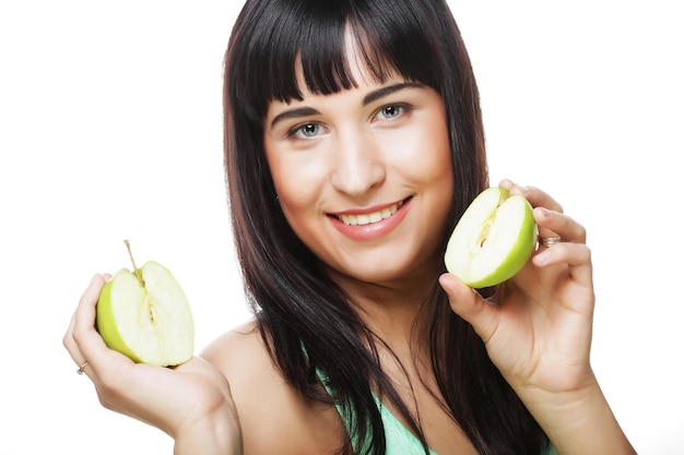 Femme, vert, pommes