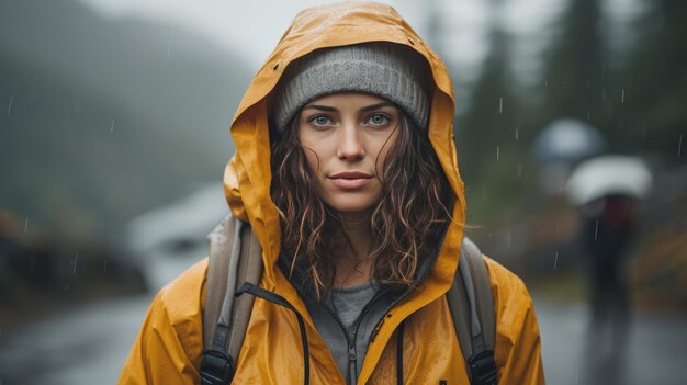 Femme en veste avec sac à dos