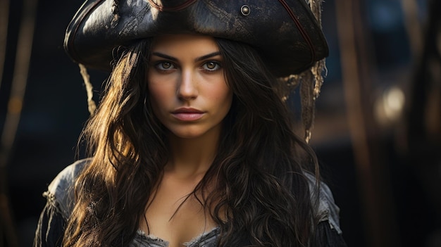 une femme en vêtement de pirate