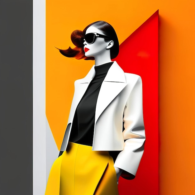 Femme en vêtements élégants avec un fond coloré IA générative