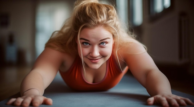 Femme en vêtements d'exercice de yoga faisant des pompes