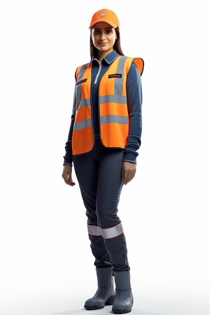 Femme en vêtements de travail bleus et orange