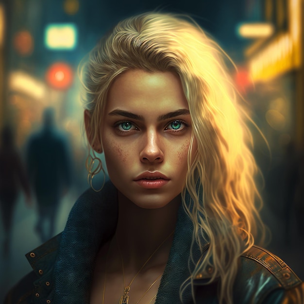 Une femme vêtue d'un équipement cyberpunk