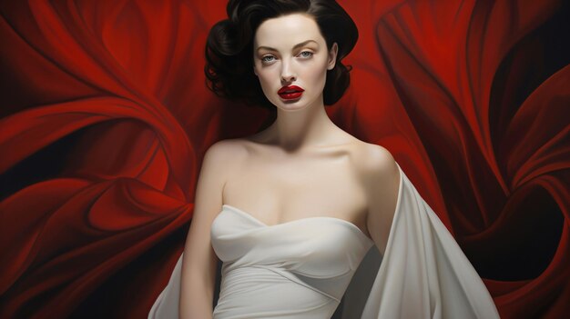 Une femme vetue d une robe blanche avec une levre rouge Image Premium generee a base d IA
