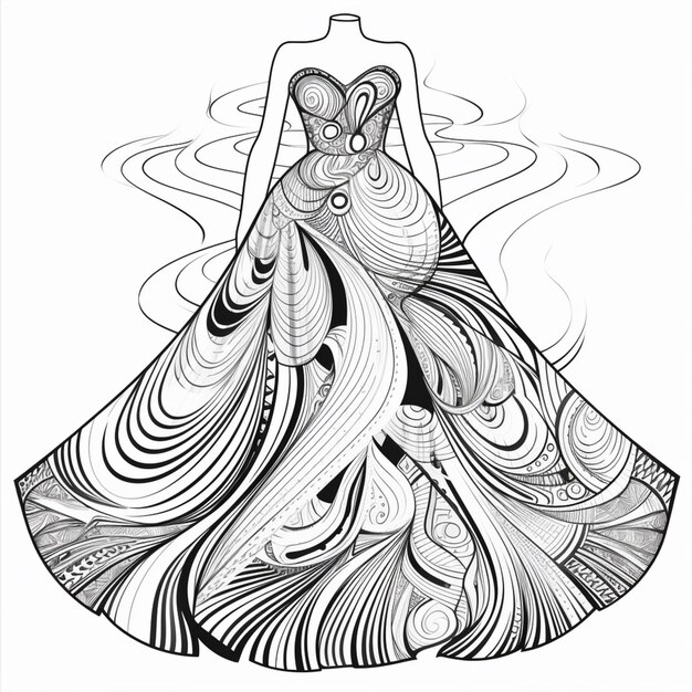 Photo une femme vêtue d'une robe avec une longue traîne et une robe fluide ai générative