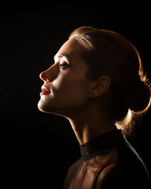 une femme vêtue d'une robe noire regardant le soleil