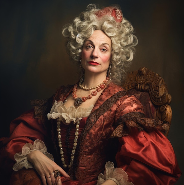 Photo une femme vêtue d'une robe rouge avec un chapeau rouge et une robe rouge avec un pompon doré.