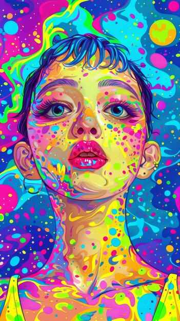 Une femme vibrante avec une peinture colorée sur le visage