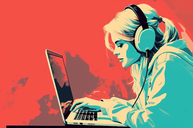 Femme vidéo de communication étudiante blogueur opérateur appel en ligne musique ordinateur portable style de vie