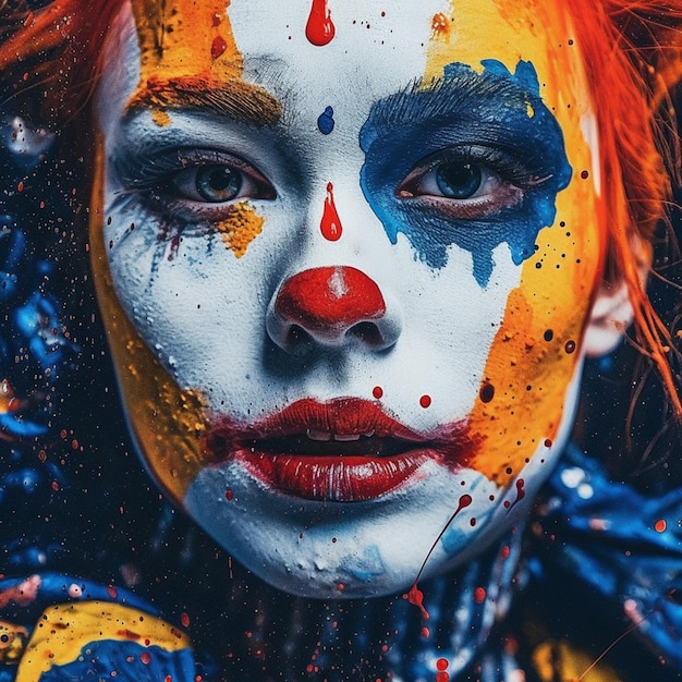 Photo une femme avec un visage de clown peint