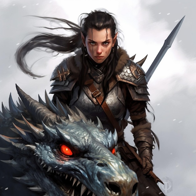 Photo une femme avec un visage de dragon et une tête de dragon