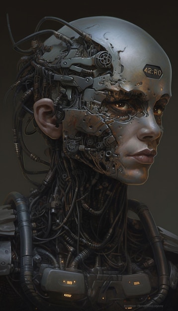 Une femme avec un visage en métal et un logo qui dit "cyberpunk"