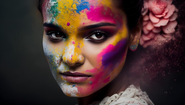 Une femme avec un visage peint et un visage