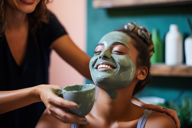 Photo une femme avec un visage vert et une femme portant un masque vert