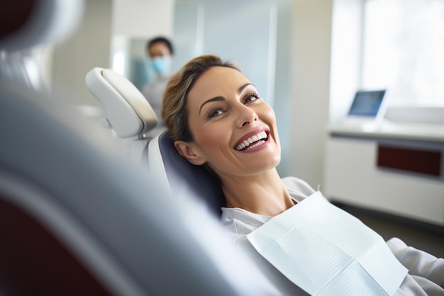 femme en visite chez le dentiste à l'arrière-plan de style bokeh