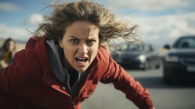 Photo femme avec voiture sur fond