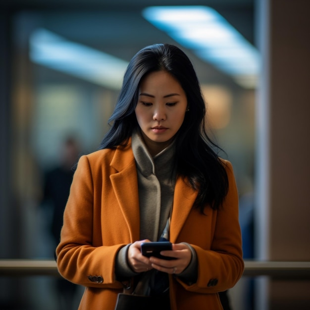 Femme voyageant avec le métro dans la ville