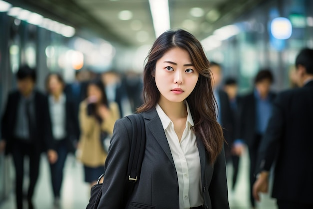 Femme voyageant avec le métro dans la ville