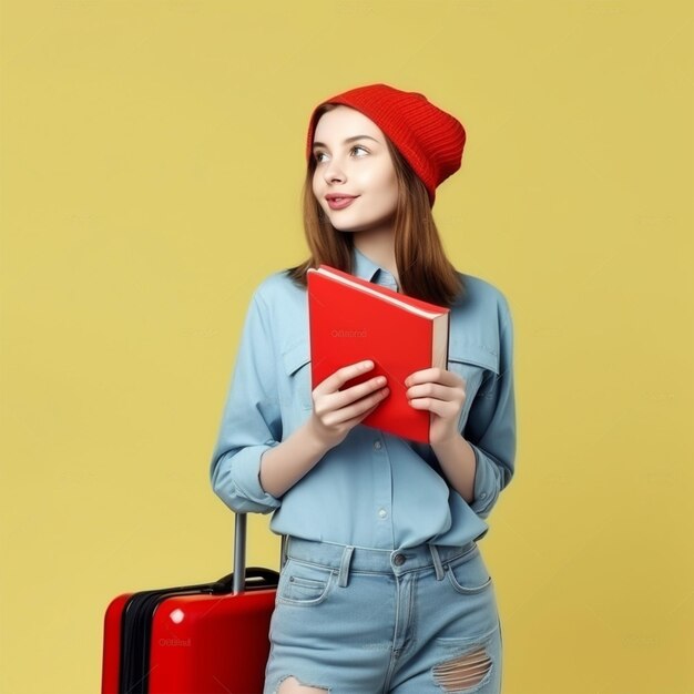 Femme voyageur avec passeport et billet en couleur