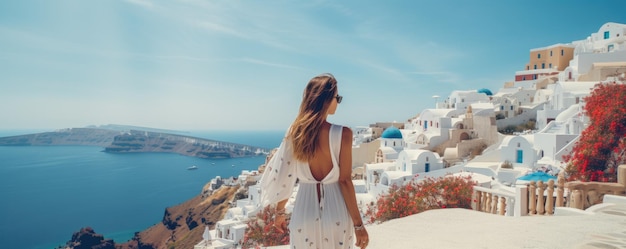 Femme voyageuse solo occasionnelle seule vacances d'été en Europe IA générative