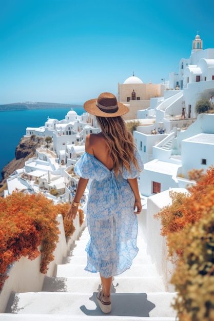 Femme voyageuse solo occasionnelle seule vacances d'été en Europe IA générative