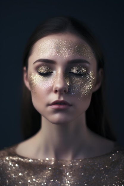 femme avec les yeux fermés et des paillettes sur le visage